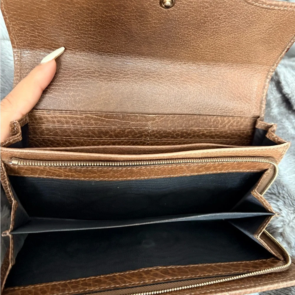Gucci Tan/Brown GG-Embossed Leather Continental Wallet with Gold Logo - Picture 7 of 9